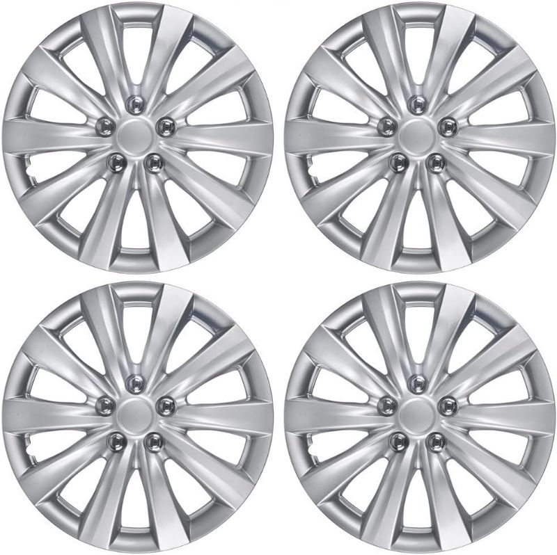 Photo 1 of *MINOR DAMAGE* BDK KT-1038-16_amking1 Silver Hubcaps Wheel Covers for Toyota Corolla 2011-2013 (16 inch) – Four (4) Pieces Corrosion-Free & Sturdy – Full Heat & Impact Resistant Grade – Replacement, 4 Pack
