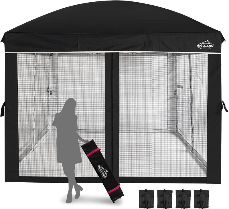 Photo 1 of **Parts Only** Canopy Tent with Netting Screen,10x10 Easy Pop Up Gazebo for Outdoor Parties,Camping,Foldable Patio Gazebo with Roller Bag and 4 Sandbags (Black)
