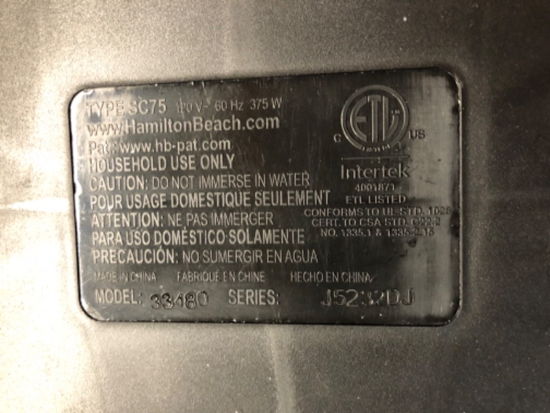 Photo 4 of ***NONREFUNDABLE - PARTS ONLY - SEE COMMENTS***
Hamilton Beach 8 Quart Programmable Slow Cooker with Three Temperature Settings, Dishwasher Safe Crock and Lid, Silver (33480) Silver 8 Quarts