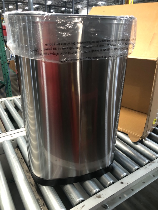 Photo 3 of **USED MISSING LID**NINESTARS DZT-50-13 Automatic Touchless Motion Sensor Oval Trash Can with Black Top, 13 gallon/50 L, Stainless Steel Stainless Steel 13 Gal. 50 L Art Deco