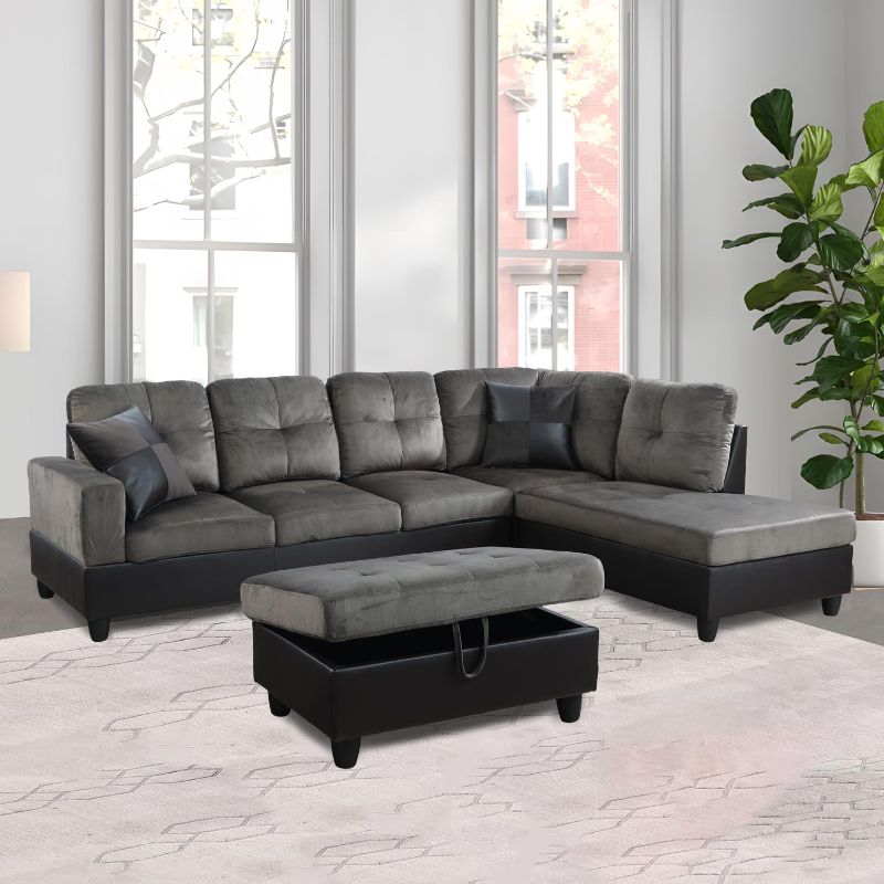 Photo 1 of *MISSING OTTOMAN*MINOR DAMAGE*  L-Shaped Sectional Sofa Set, 3-Seater Sofa with Chaise, Taupe Microfiber Couch with Storage Ottoman, Small Space Living Room Sofa Set (Right-Hand Facing)
