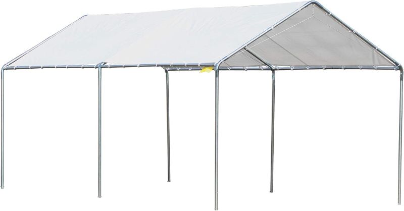 Photo 1 of *Missing Parts Poles Only* Outsunny 10'x20' Carport Heavy Duty Galvanized Car Canopy with Included Anchor Kit, 3 Reinforced Steel Cables, White