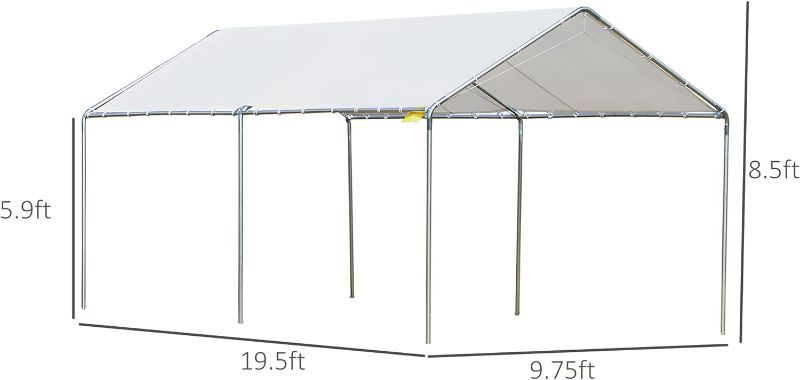 Photo 5 of (READ FULL POST - MISSING PARTS) Outsunny 10'x20' Carport Heavy Duty Galvanized Car Canopy with Included Anchor Kit, 3 Reinforced Steel Cables, White
