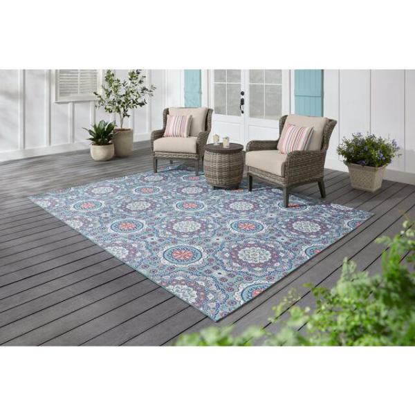 Photo 1 of Aloe/Pink 8 Ft. X 10 Ft. Medallion Indoor/Outdoor Patio Area Rug
