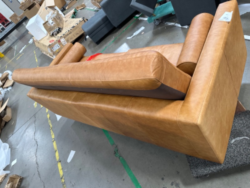 Photo 1 of **SEE NOTES**POLY & BARK Cognac Tan Brown Leather Couch - 88.5" Mid Century Leather Sofa with 2 Bolsters - Full Grain Camel Leather Couch - Feather-Down Topper On Seating Surface - Pure-Aniline Italian Leather
