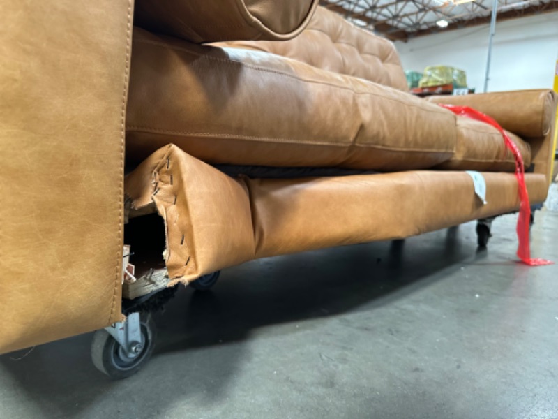 Photo 2 of **SEE NOTES**POLY & BARK Cognac Tan Brown Leather Couch - 88.5" Mid Century Leather Sofa with 2 Bolsters - Full Grain Camel Leather Couch - Feather-Down Topper On Seating Surface - Pure-Aniline Italian Leather
