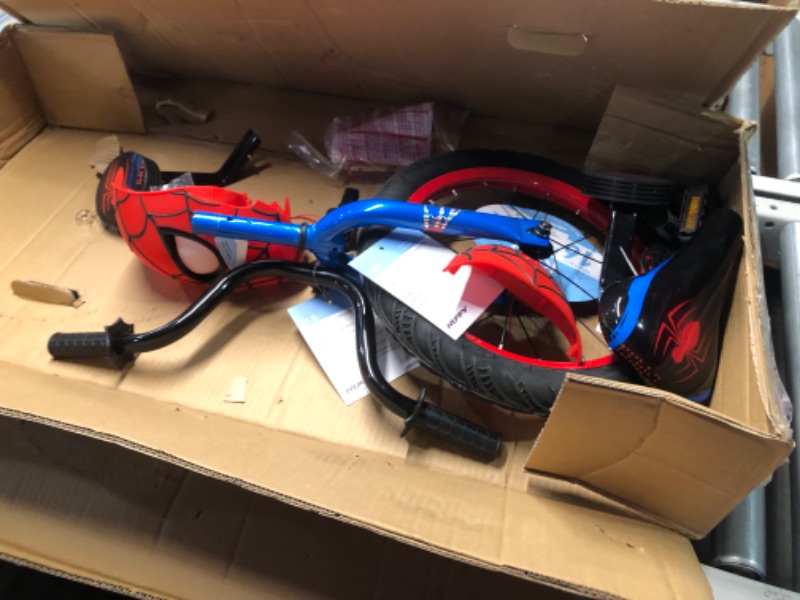 Photo 4 of ***USED - MISSING HARDWARE  - OTHER PARTS LIKELY MISSING AS WELL - UNABLE TO VERIFY FUNCTIONALITY - SEE PICTURES***
Marvel Spider-Man 16-inch Boys Bike for Kids by Huffy