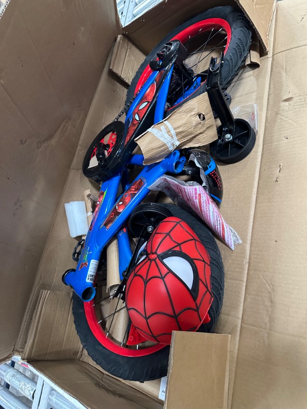 Photo 2 of ***USED - MISSING HARDWARE  - OTHER PARTS LIKELY MISSING AS WELL - UNABLE TO VERIFY FUNCTIONALITY - SEE PICTURES***
Marvel Spider-Man 16-inch Boys Bike for Kids by Huffy