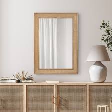 Photo 1 of allen + roth 32-in W x 44-in H Natural Wood Polished Wall Mirror
