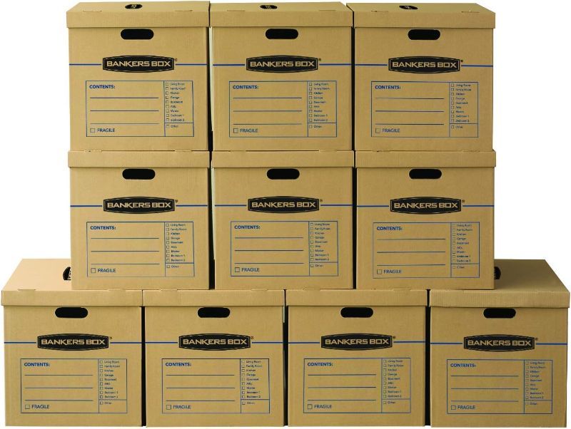 Photo 1 of Bankers Box 10 Pack Large Classic Moving Boxes, Tape-Free with Reinforced Handles
