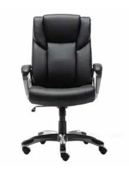 Photo 1 of Amazon Basics Ergonomic High-Back Bonded Leather Executive Chair with Flip-Up Arms and Lumbar Support, Black 