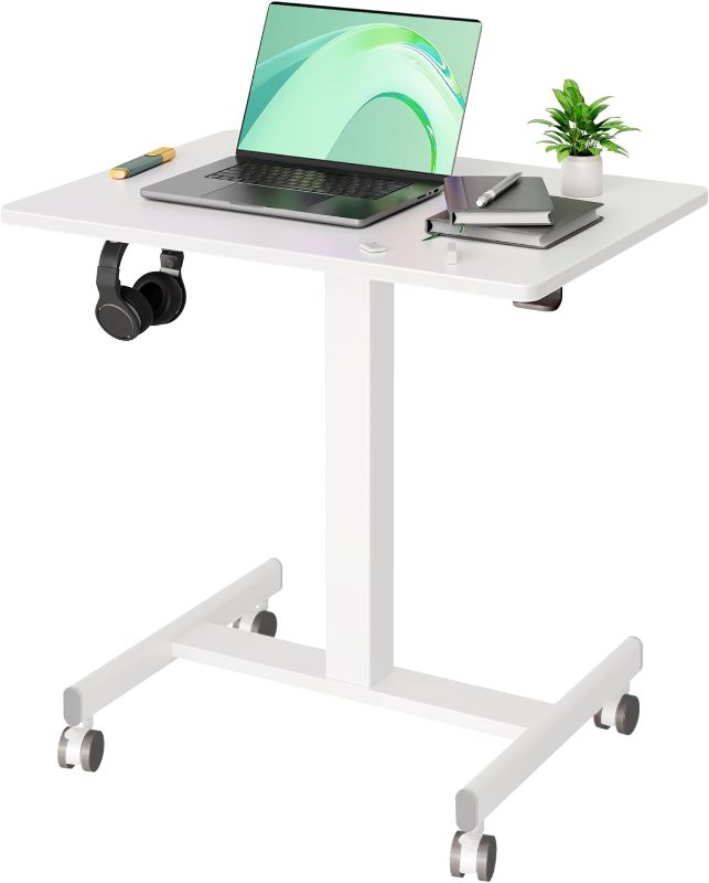 Photo 1 of 
Claiks Mobile Standing Desk, Small Rolling Standing Desk, Mobile Desk Workstation with Wheels, Pneumatic Mobile Laptop Desk for Home Office with Hook, White
Color:White