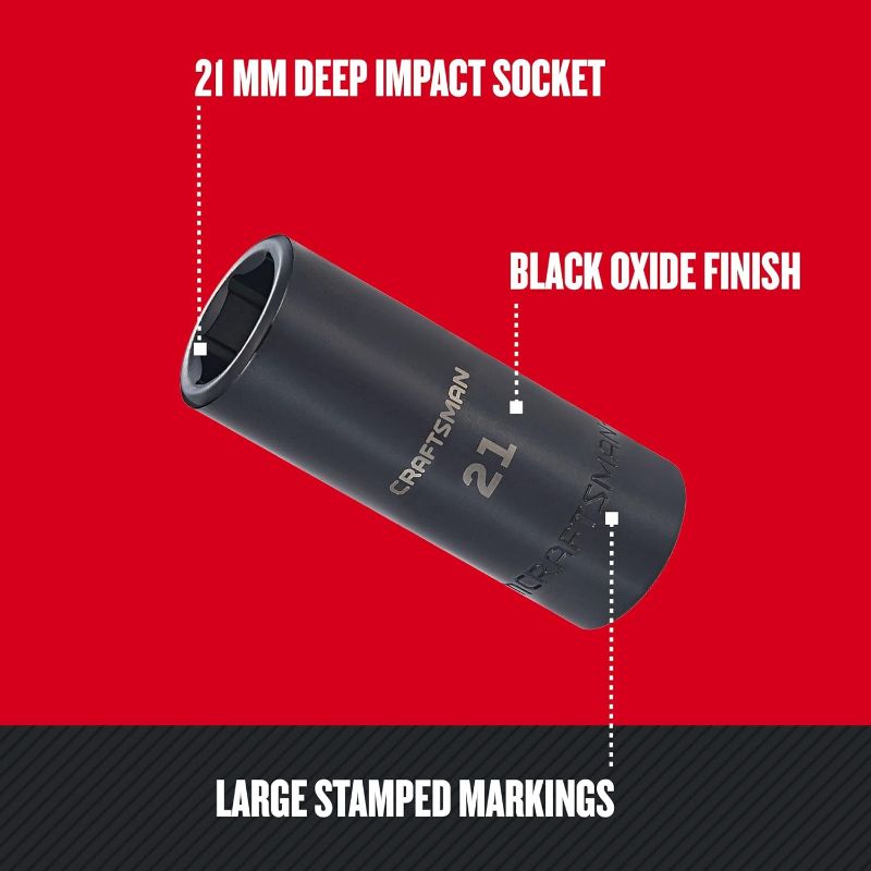 Photo 1 of 
CRAFTSMAN Deep Impact Socket, Metric, 1/2-Inch Drive, 21mm (CMMT16081)
Size:21 mm