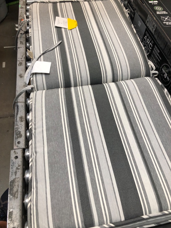 Photo 1 of allen + roth with STAINMASTER Stainmaster 20-in x 20-in Black Stripe High Back Patio Chair Cushion