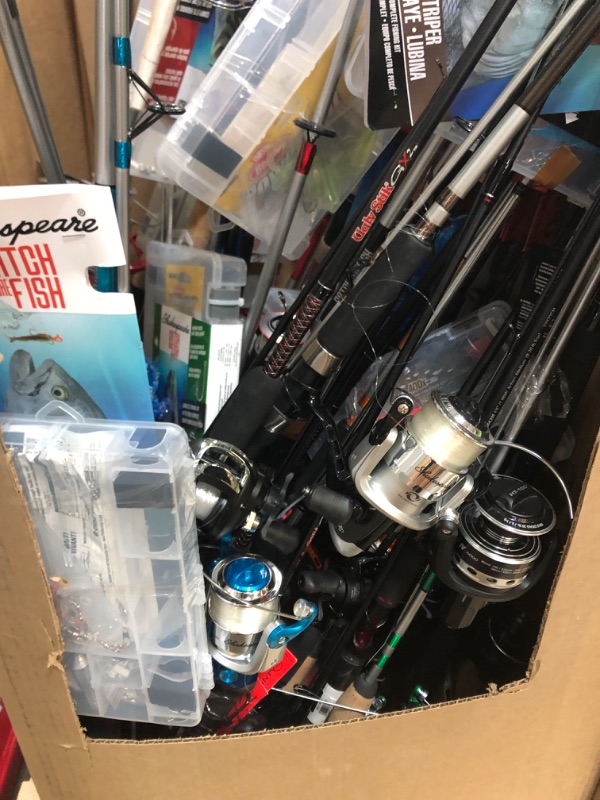 Photo 1 of Assorted Box Of Fishing Poles/Reels/Fishing Accessories