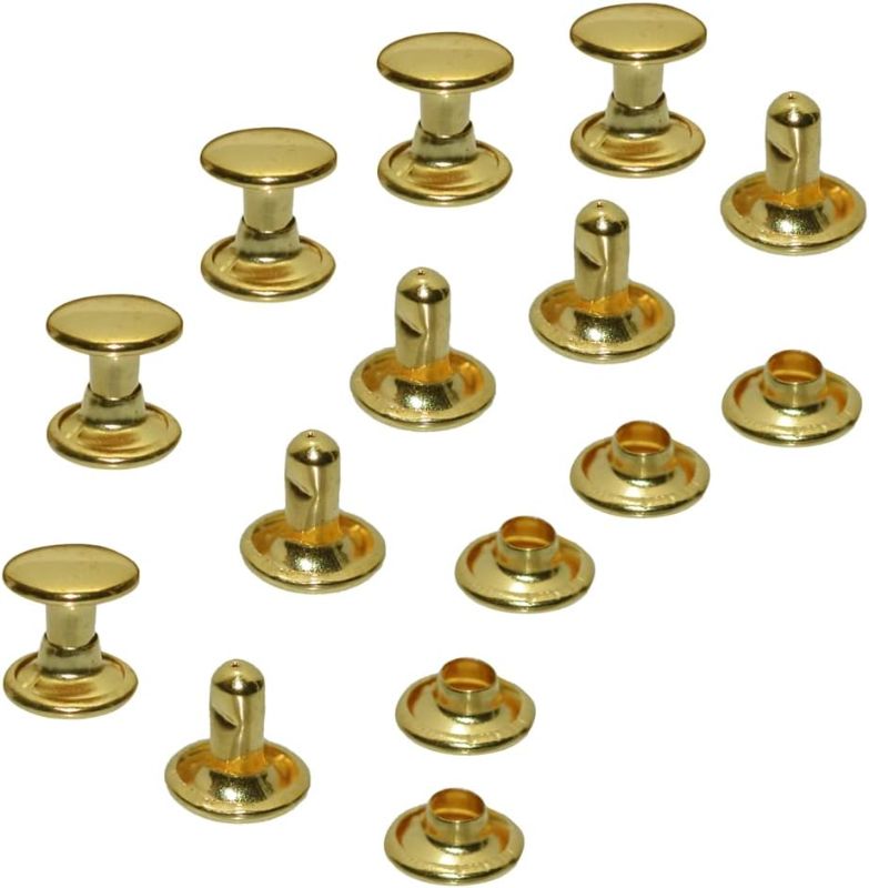 Photo 1 of 300 Sets 8mm Brass Leather Rivets Double Cap Rivet Tubular Metal Studs Repairs Decoration Craft Accessories for Leather Craft Clothes Shoes Bags Belts (Gold)
