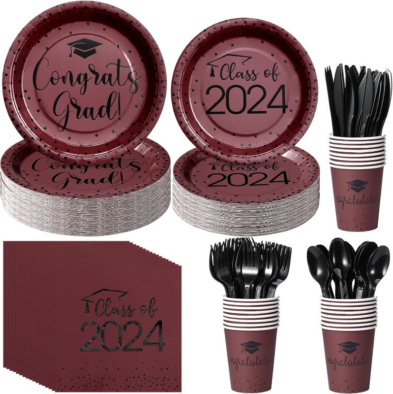 Photo 1 of **MISSING CUPS**
175pcs Class of 2024 Graduation Plates and Napkins Set, Disposable Paper Plate Set Polka Dots Plates Napkins Cups Knife Fork Spoon for Graduation Party...
