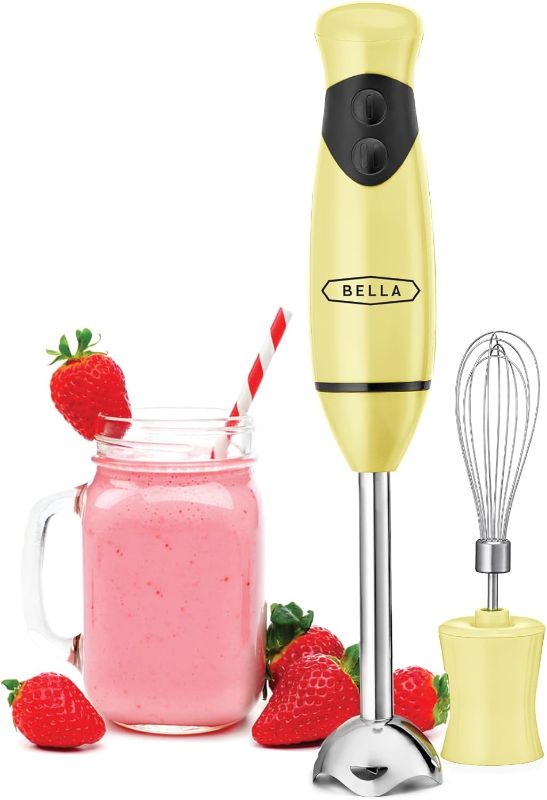 Photo 1 of **TESTED AND FUNCTIONAL**
BELLA Immersion Blender, Portable Mixer and Emulsifier with Whisk Attachment, 2 Speed, Electric Handheld Juicer, Shakes, Baby Food and Smoothie Maker, Stainless Steel, BPA Free, 250 Watt, Yellow
