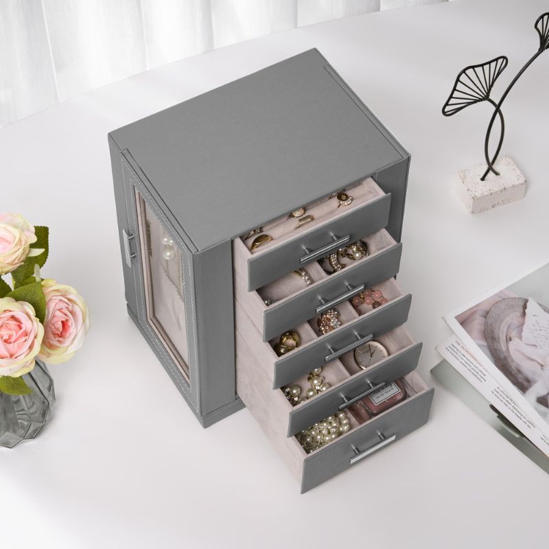 Photo 1 of ***COLOR MAY BE DIFFERANT FROM STOCK PHOTO***
ANWBROAD Jewelry Box For Women 360° Rotating Jewelry Storage Case With 5 Drawers Jewelry Organizer With 2 Glass Window Open Design For Necklaces Rings Earrings Mother's Day Gift Gray UJJB011H