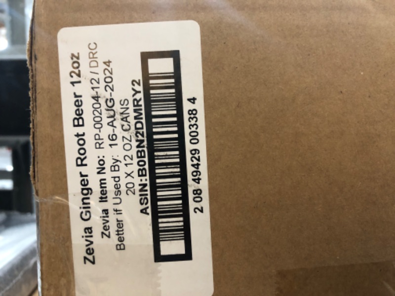 Photo 2 of BB: 08/16/2024
Zevia Zero Calorie Soda, Ginger Root Beer, 12 Ounce Cans (Pack of 20) Ginger Root Beer 12 Fl Oz (Pack of 20)