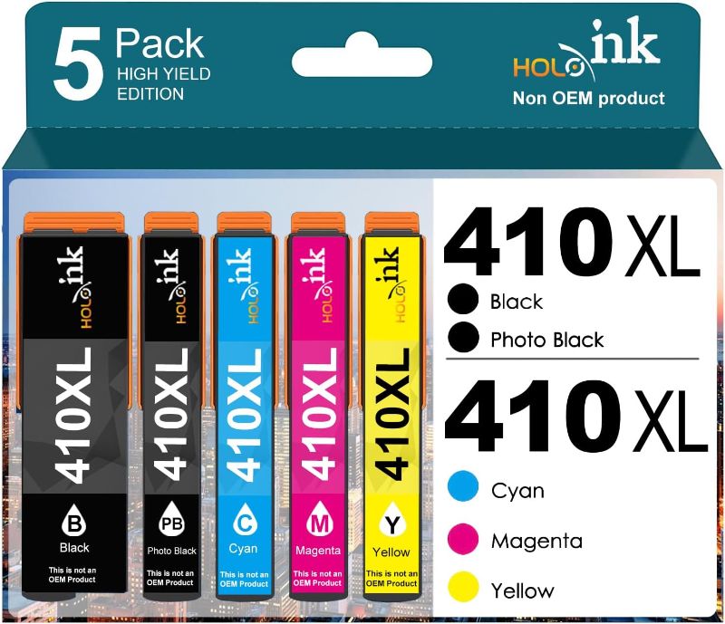 Photo 1 of 410XL Ink Cartridges Combo Pack Replacement for Epson 410XL 410 XL with Expression XP-640 XP-830 XP-7100 XP-530 XP-630 XP-635 (Black, Cyan, Magenta, Yellow, Photo Black) 5 Pack
