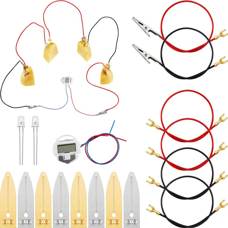 Photo 1 of 2 Sets Fruit Battery Science Experiment Kit Potato Clock Science Kit Orange Lemon Battery Physics Teaching Experiment with 2 Pieces Electronic Clock Educational Toy for Students
