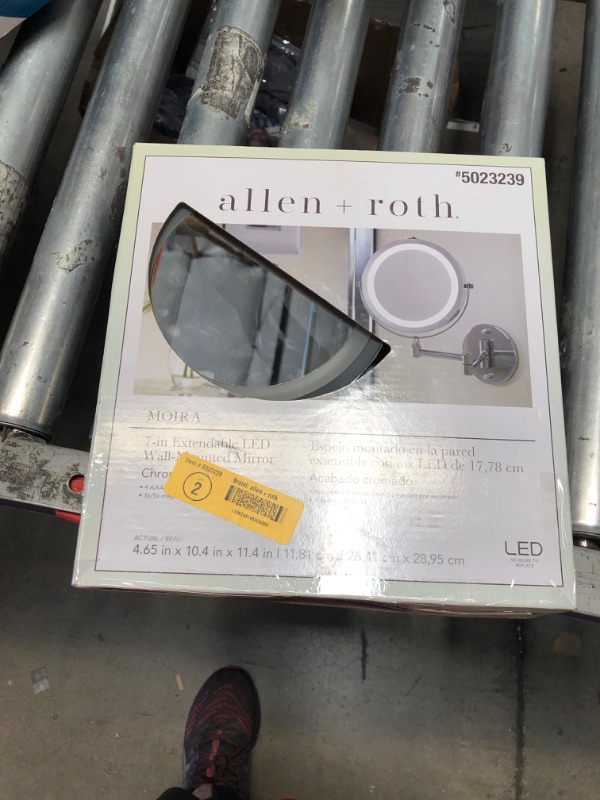 Photo 2 of allen + roth 4.75-in x 11.5-in Polished Chrome Double-sided 5X Magnifying Wall-mounted Vanity Mirror with Light
