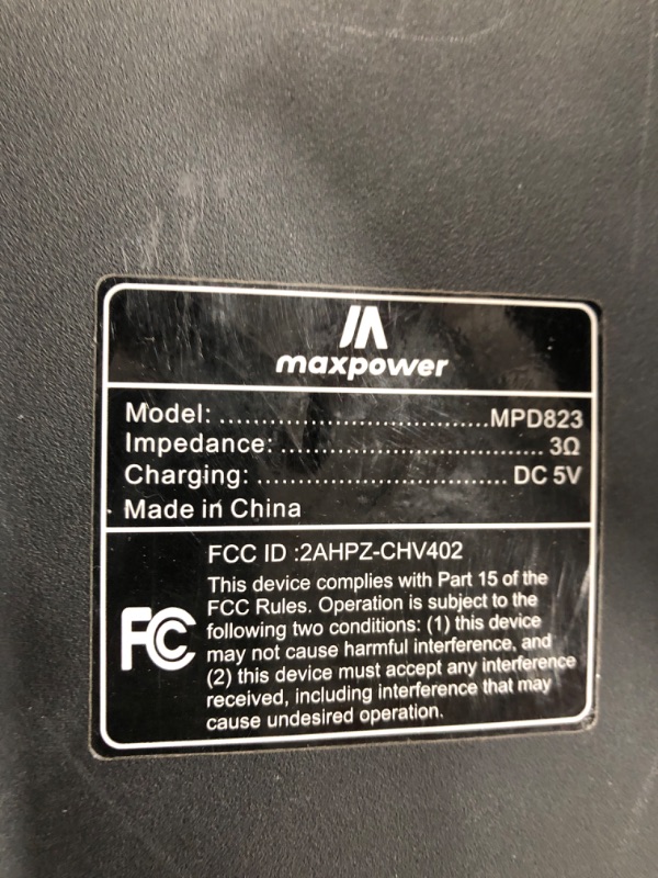 Photo 2 of **READ NOTES, MISSING PART**
Max Power Portable Speaker - MPD823 Bluetooth Speaker System - High Powered PA Loudspeaker - Rechargeable Karaoke Machine with Multi LED Lights, Wired Microphone and Built-in Carry Handle & FM Radio