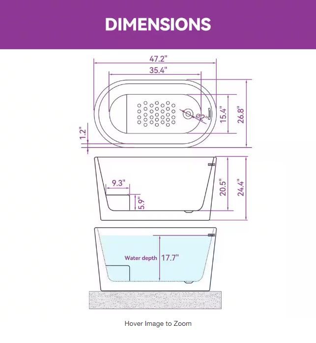 Photo 4 of (READ FULL POST) 47 in. x 26.8 in. Soaking Bathtub with Side Drain in White/Matte Black
