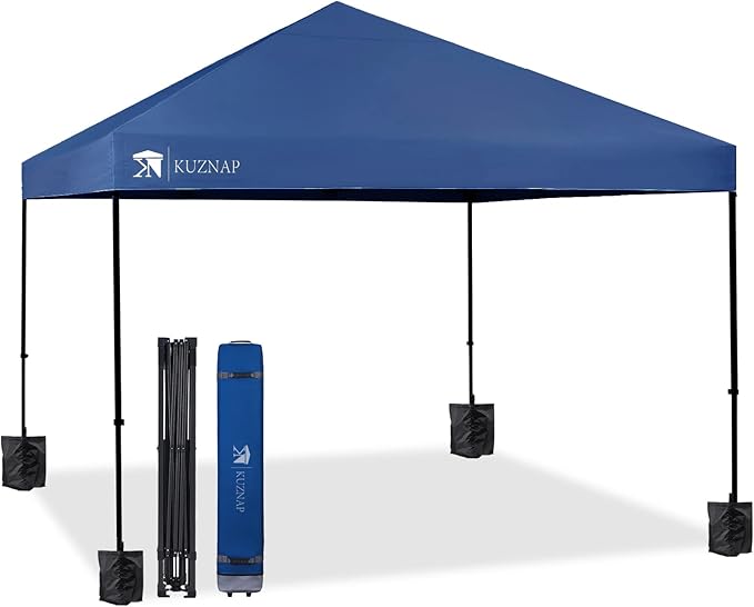 Photo 1 of 12’x12’ Pop up Canopy Tent Patented EZ Set up Instant Outdoor Canopy with Wheeled Carry Bag Bonus 4 Weight Sandbags, 8 Stakes and 4 Ropes? Blue
