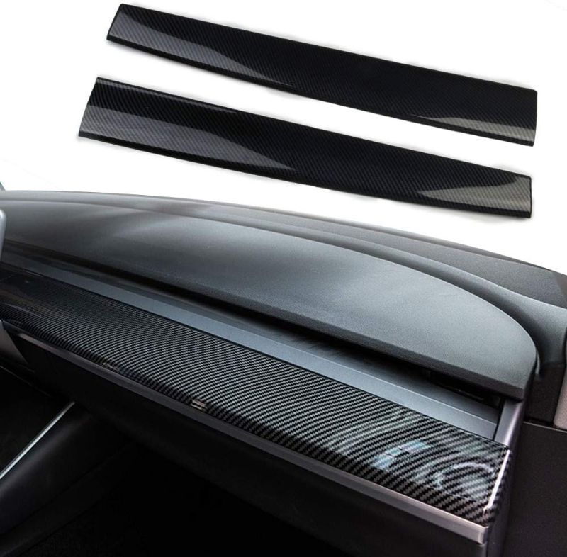 Photo 1 of 2Pcs/Set Carbon Fiber look Central Control Dashboard Panel Trim For Tesla Model 3 Model Y 2017-2023