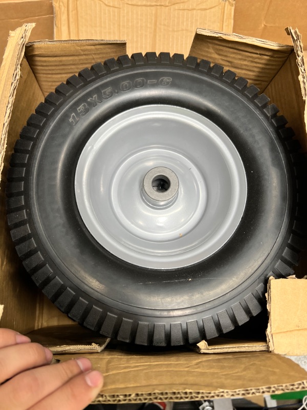 Photo 2 of 13x5.00-6 Flat Free Lawn Mower Tire and Wheel, 13x5-6 Riding Lawnmower Tire with 3"-5.5" Centered Hub and 3/4" & 5/8" Bearings, Tractor Turf Tire Turf-Friendly