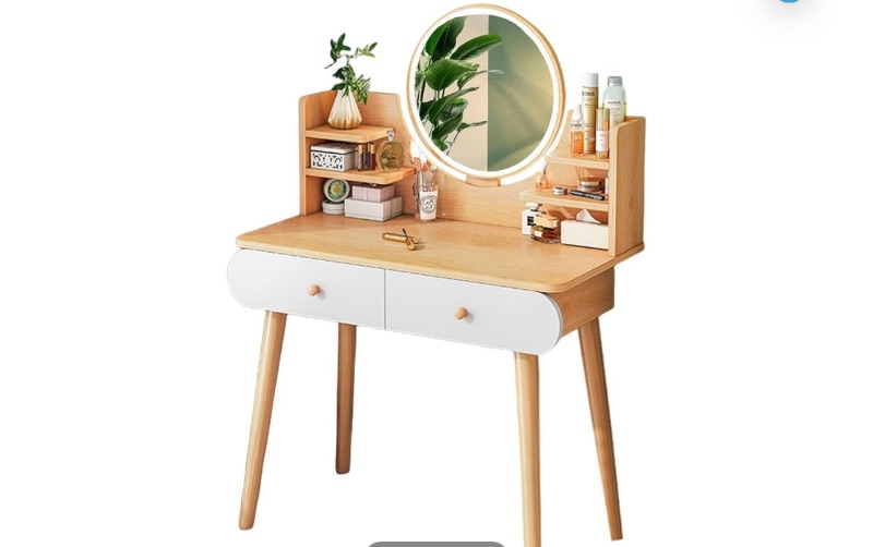 Photo 1 of Bedroom Vanity Dressing Table with Smart Touch Light Mirror, Simple Dresser Table and Bedside Table Integrated vanities Desk Storage Cabinet with Drawers with Multi-Layer Storage Shelves