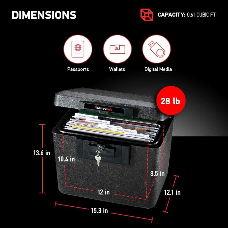 Photo 3 of (READ FULL POST) SentrySafe Black Fireproof Document Box with Key Lock, Safe Secures Files and Documents for Home or Office, 0.61 Cubic Feet, 13.6 x 15.3 x 12.1 inches, 1170
