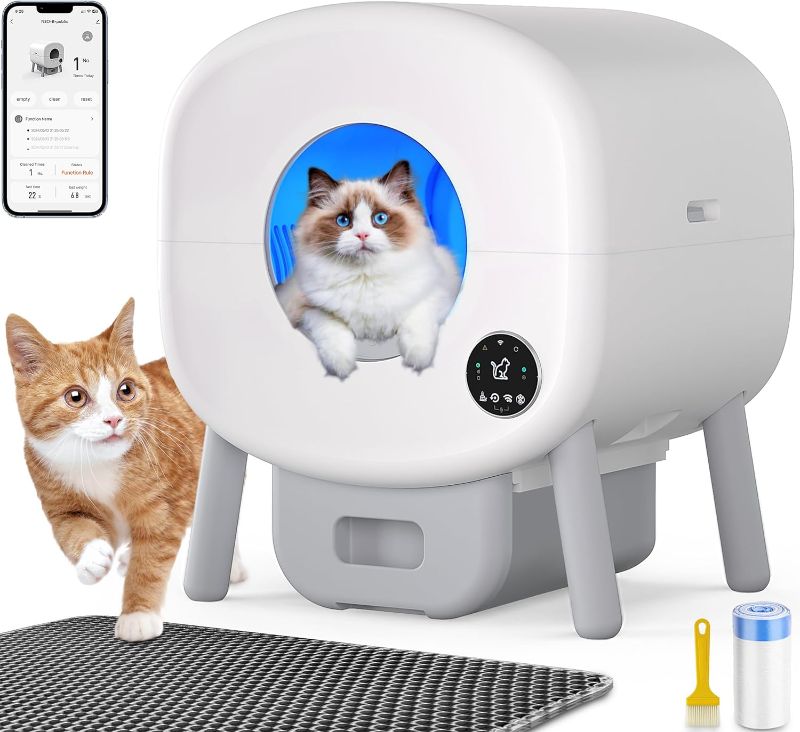 Photo 1 of 100L Self-Cleaning Cat Litter Box,Automatic Litter Box-Robot for Multiple Cats,Large Electric Kitty Litter Box-APP Control,Odor-Free,Liner & Litter Mat & Aromatherapy box
