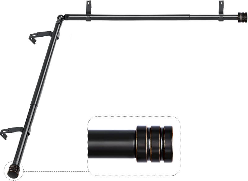 Photo 1 of 1 Inch Splicing Corner Window Curtain Rods Set, 32-86 Inch Heavy Duty Single Rod for windows (24 to 68 Inch), Black, End Cap Finials
