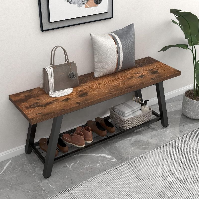 Photo 1 of 
Oastreeful Storage Bench Industrial Rustic Wooden and Metal Entryway Shoe Boots Storage Rack Long Bench Seat for Hallway Bedroom Retro Brown Farmhouse Style
Color:Brown