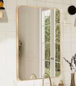 Photo 1 of 
24 in. W x 36 in. H Gold Vanity Rectangle Wall Mirror Aluminium Alloy Frame Bathroom Mirror