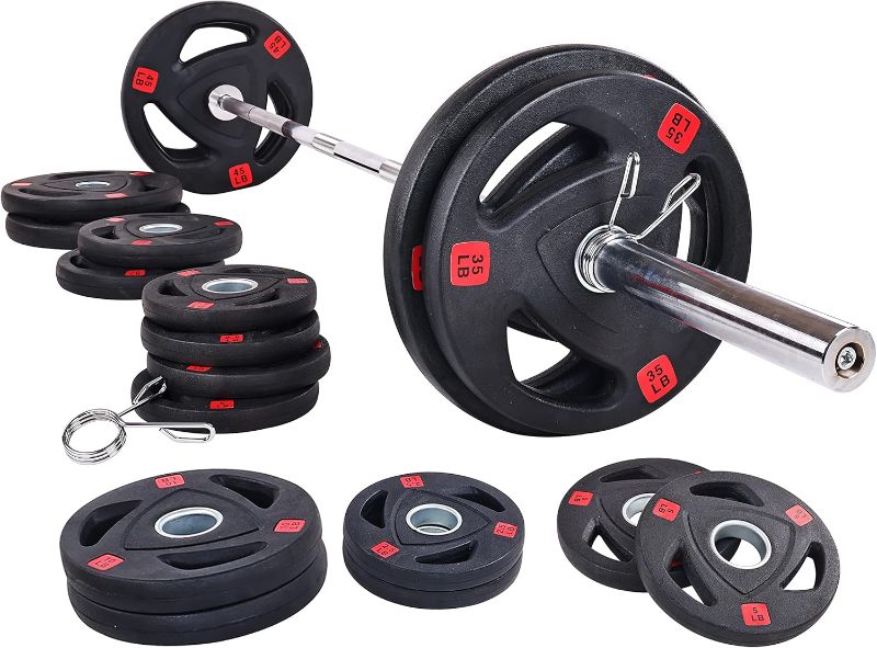 Photo 1 of 
Signature Fitness Cast Iron Olympic 2-Inch Weight Plates Including 7FT Olympic Barbell, 130-Pound, 300-Pound or 325-Pound Set, Multiple Packages
Color:325LB Set with Barbell
Style:Style #6