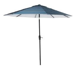 Photo 1 of allen + roth 9-ft Aluminum Blue Auto-tilt Market Patio Umbrella with Lights
