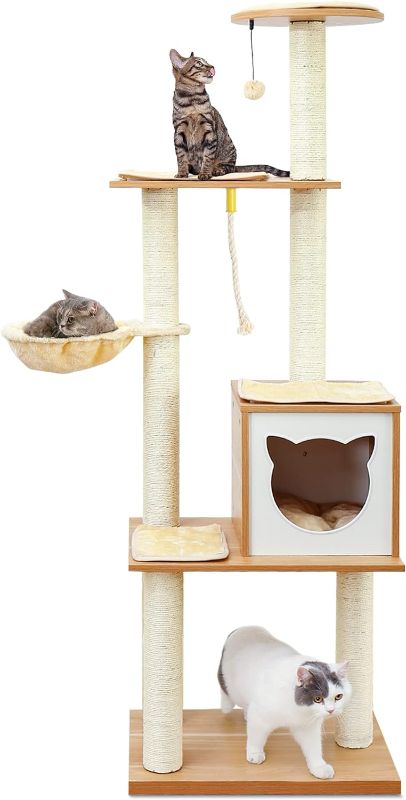 Photo 1 of 
Made4Pets Cat Tree, Modern Cat Tree Tower for Indoor Cats - 65" Tall Wood Condo with Hammock, Scratching Post and Removable Pads for Small Large Cats
Pattern Name:Cat Tower - 65.6in
