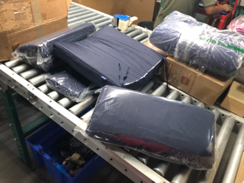 Photo 2 of ***USED - NO PACKAGING - SEE PICTURES***
Wuisimiy Patio Cushions for Outdoor Furniture 18x18in, Waterproof Patio Chair Cushions Set of 4,with Ties 3in High Density Sponge Filling for Patio Garden... Color:Navy Blue-4