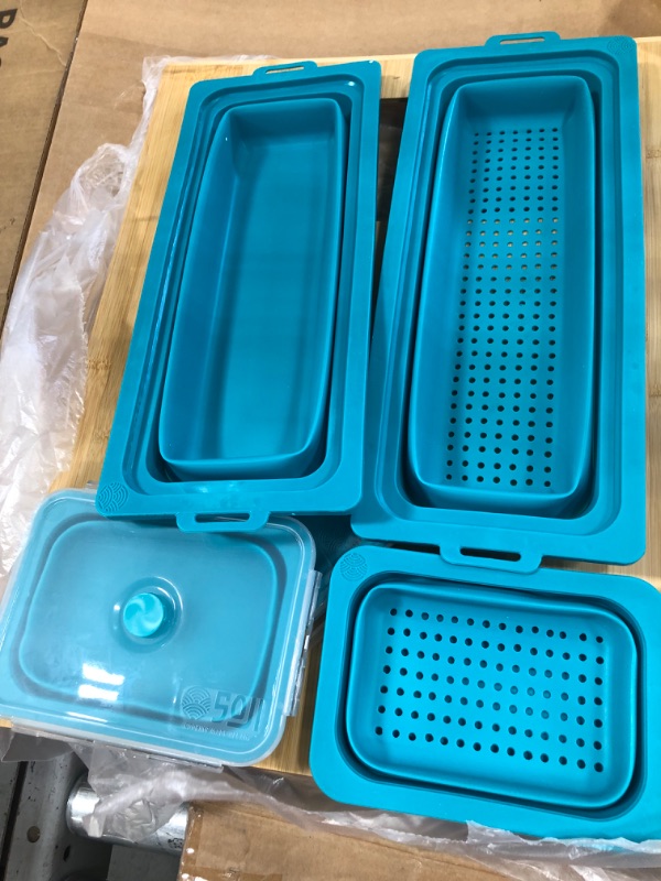 Photo 2 of 
Zenprep Extra Large Bamboo Cutting Board With Containers (Set Of 3) - Over The Sink Chopping Board With Collapsible Strainer - Meal Prep Station For Meat,...
Color:Teal