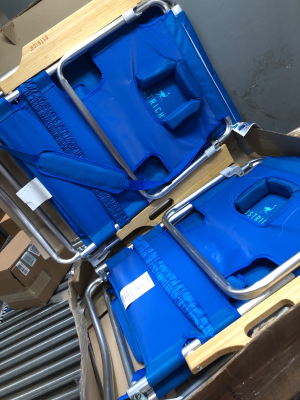 Photo 2 of **USED AND MAJOR DAMAGE**
2 PACK***Ostrich Deluxe 3 in 1 Beach Chair with Face Opening - Portable, Reclining Lounger for Tanning - Face Hole for Reading on Stomach - Padded Footrest, Removable Pillow - Aluminum Blue