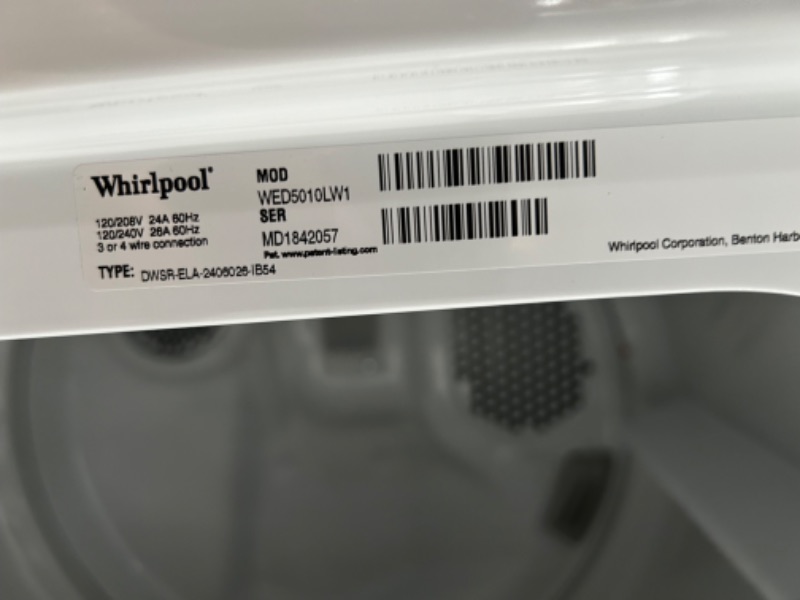 Photo 2 of Whirlpool 7-cu ft Electric Dryer (White)
