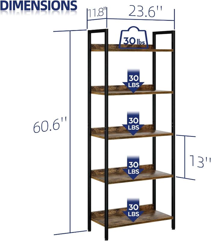 Photo 4 of (READ FULL POST) NUMENN Bookshelf, 5 Tier Bookshelves, Home Office Bookcase Shelf Storage Organizer, Free Standing Storage Shelving Unit for Bedroom, Living Room and Home Office, Vintage