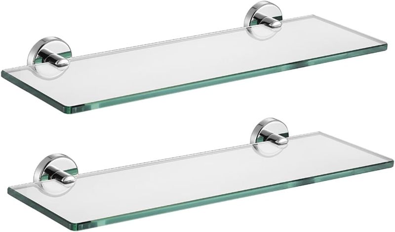 Photo 1 of 
SAYAYO Glass Shelf for Bathroom, 1/3 Inch Thicken Tempered floating glass shelves 24 Inch with Stainless Steel Bracket 2 pack 