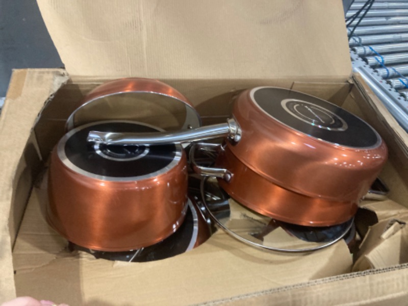 Photo 2 of 10-Piece Pots and Pans, White Ceramic Nonstick Copper Finish Cookware Set with Lids— Oven Suitable Dishwasher Suitable PFOA/PTFE Free