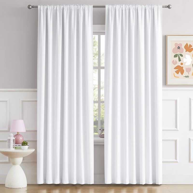 Photo 1 of (READ FULL POST) DUALIFE 70 Inch Wide White Window Curtains - 70 W x 84 L, Solid Room Darkening Privacy Assured Drapes for Sliding Door Rod Pocket and Back Tab Curtains, 2 Panels
