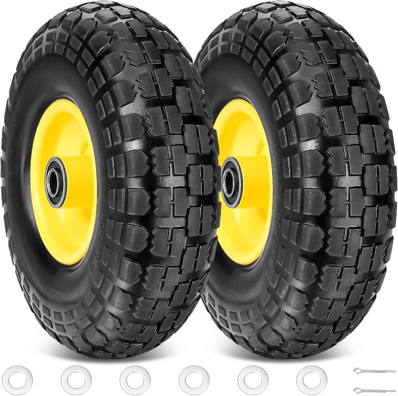 Photo 1 of  Solid Tires, 2 Pack Wheels Bore Hole and Double Sealed Bearings (Yellow, 2PK)
